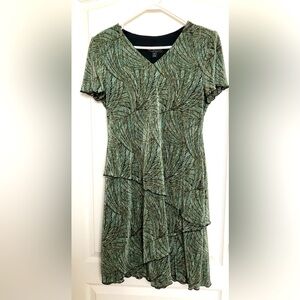 Green and black layered and textured knee-length dress